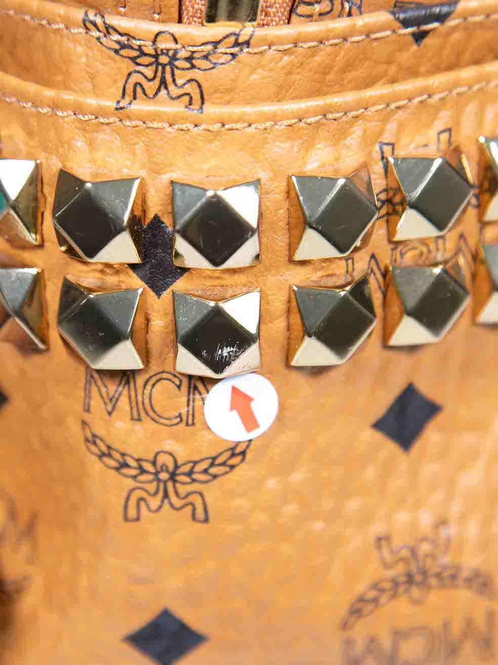 MCM Brown Leather Viseto Stark Side Studded Backpack 3