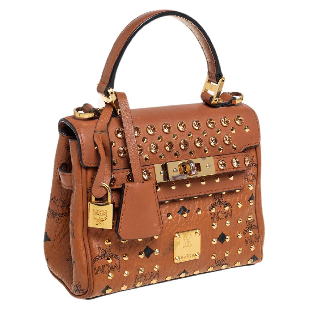 MCM Brown Visetos Coated Canvas and Leather Mini Heritage Top Handle Bag at  1stDibs