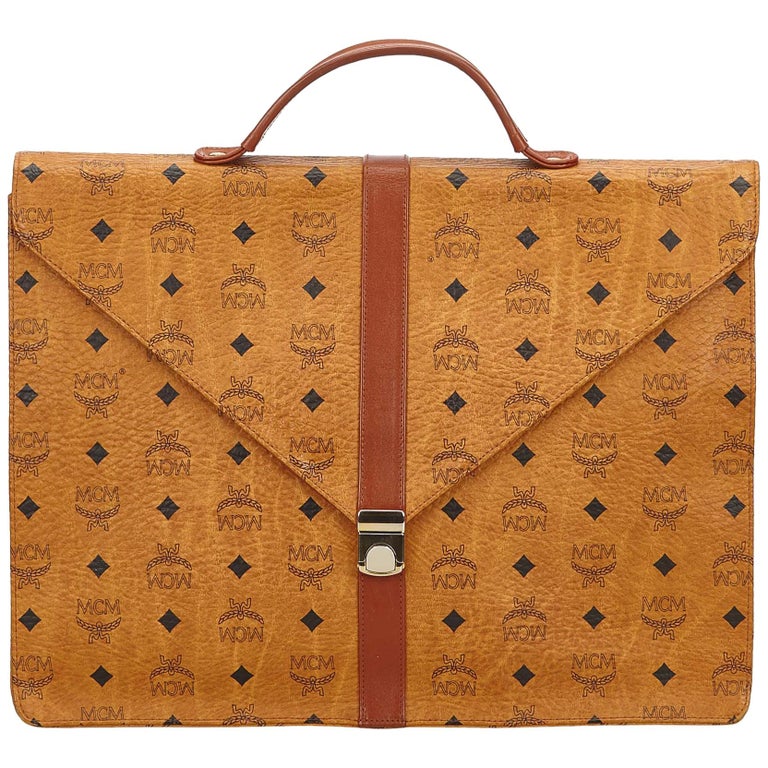 MCM Brown Visetos Leather Briefcase For Sale at 1stdibs