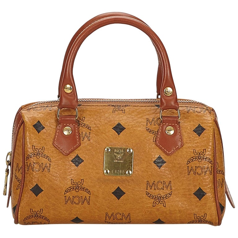 MCM Brown Visetos Leather Mini Boston Bag For Sale at 1stdibs
