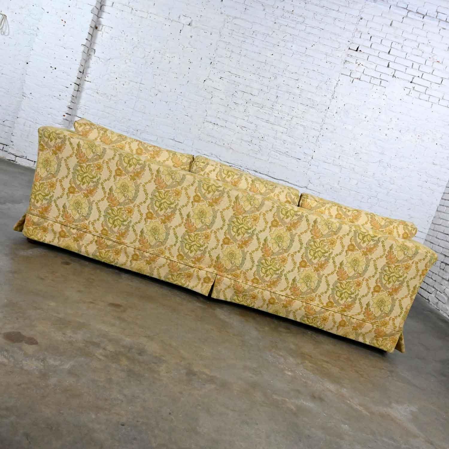 MCM Broyhill Furn Flared Tuxedo Sofa Lt Yellow Floral Fabric by Lenoir Chair Co. For Sale 2