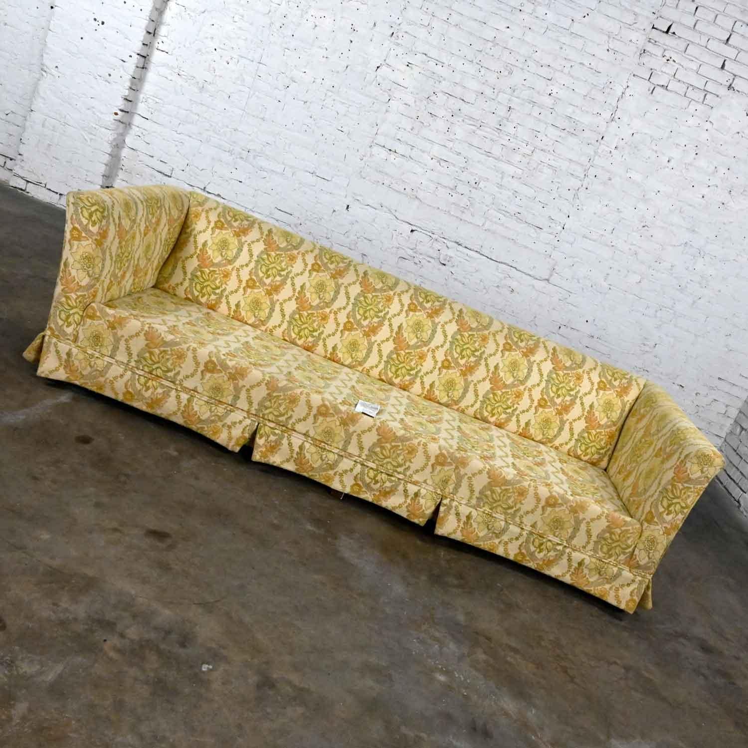 MCM Broyhill Furn Flared Tuxedo Sofa Lt Yellow Floral Fabric by Lenoir Chair Co. For Sale 3