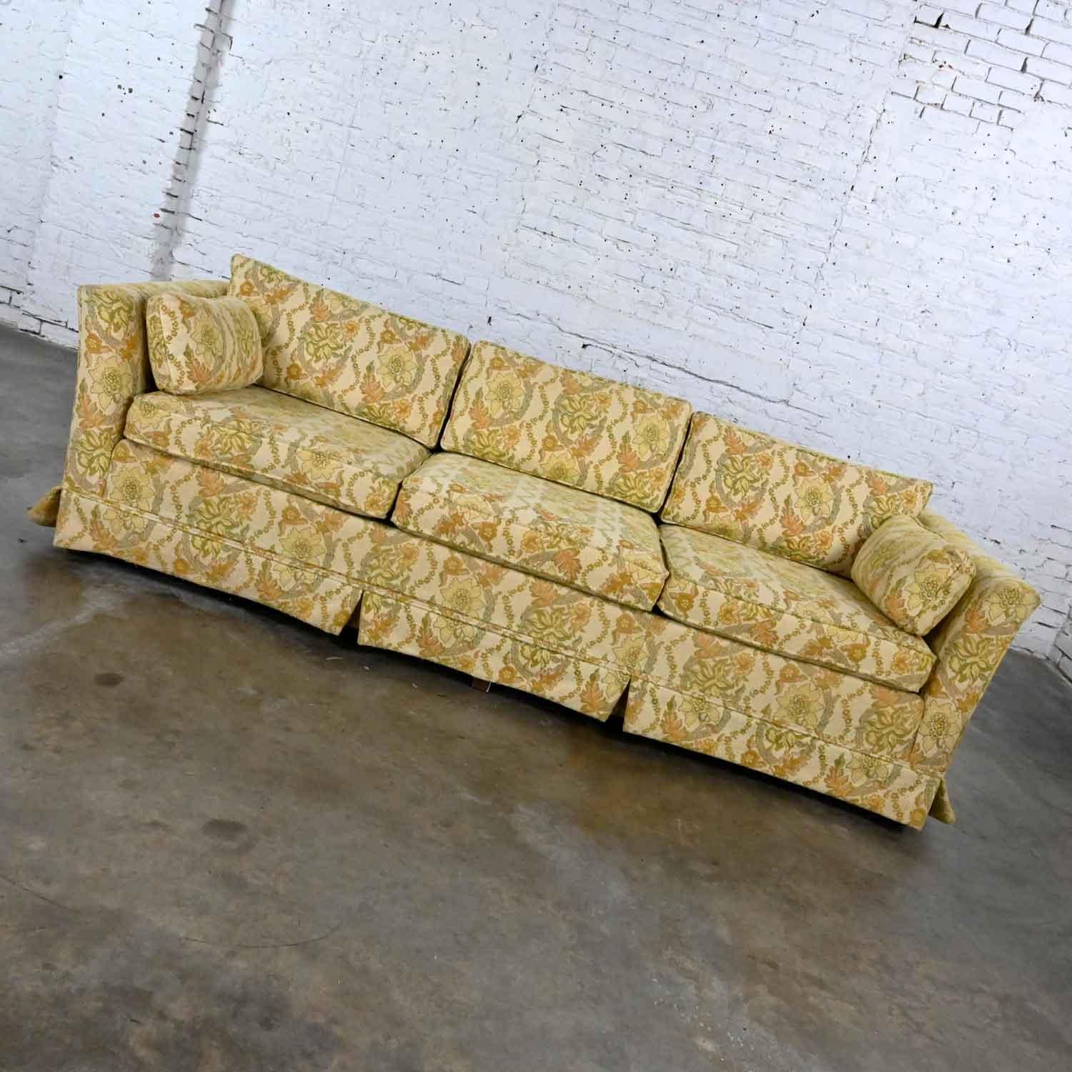 Mid-Century Modern MCM Broyhill Furn Flared Tuxedo Sofa Lt Yellow Floral Fabric by Lenoir Chair Co. For Sale