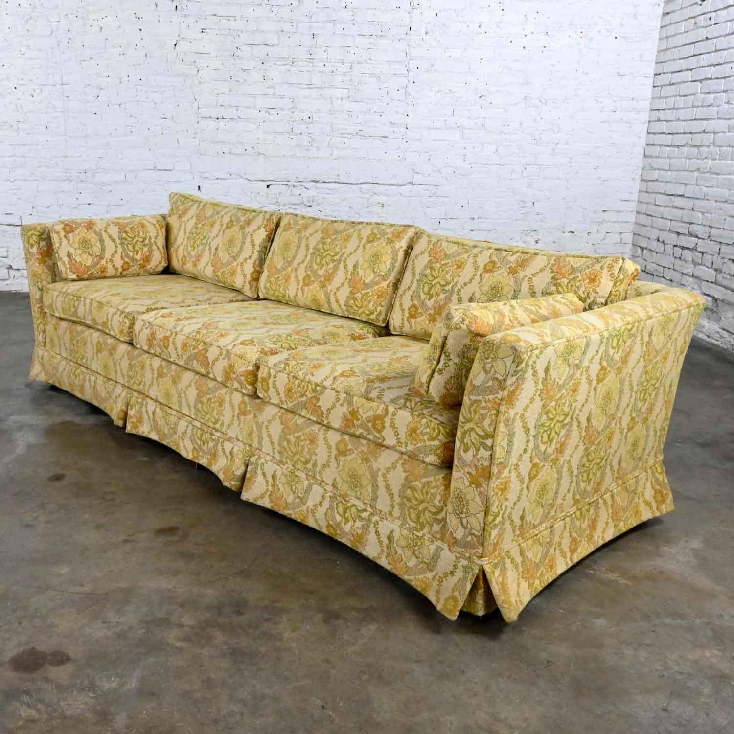 MCM Broyhill Furn Flared Tuxedo Sofa Lt Yellow Floral Fabric by Lenoir Chair Co. In Good Condition For Sale In Topeka, KS