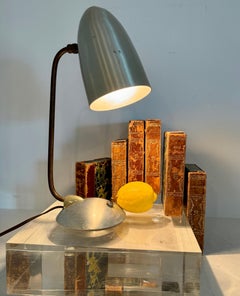 Brushed Chrome, Brass and Bronze Goose-Neck Table Lamp, Mid-Century Modern