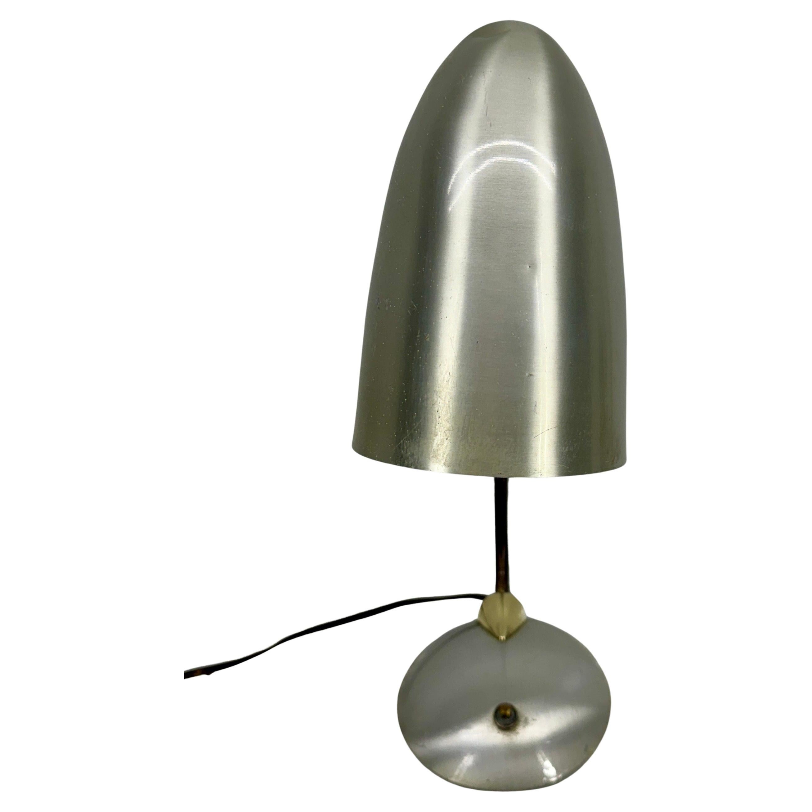 Brushed Chrome, Brass and Bronze Goose-Neck Table Lamp, Mid-Century Modern For Sale 1