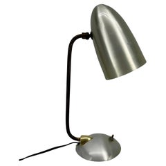 Brushed Chrome, Brass and Bronze Goose-Neck Table Lamp, Mid-Century Modern