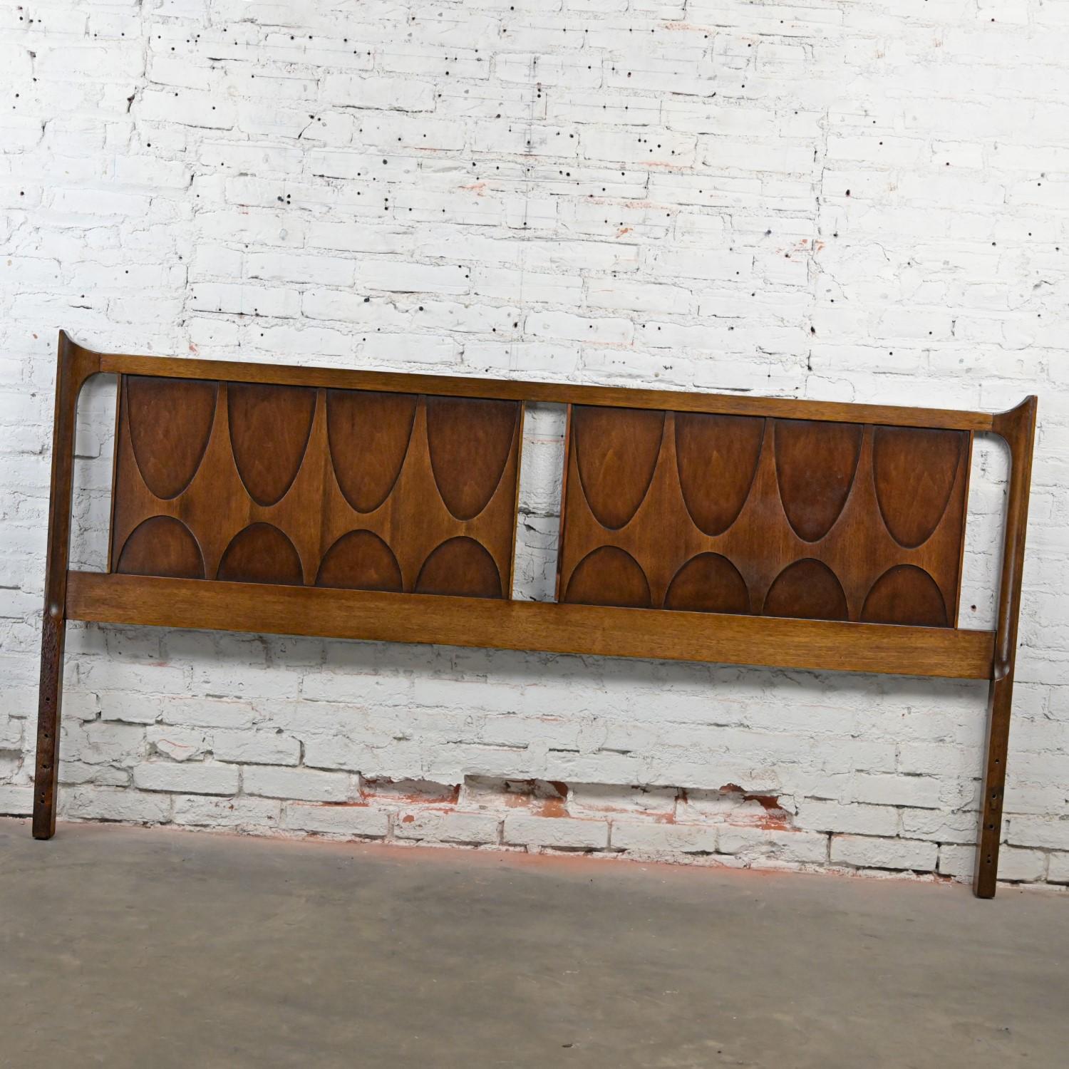 Mid-Century Modern MCM Brutalist Broyhill Brasilia Premier Series 6130-59 Walnut King Headboard