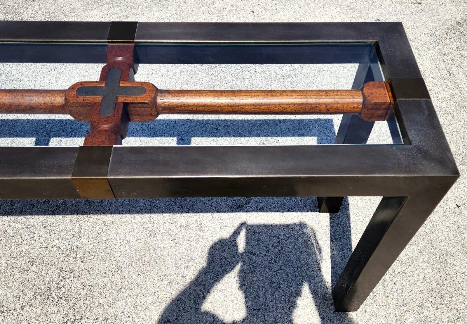 Patinated MCM Brutalist Console Sofa Table 1960s For Sale