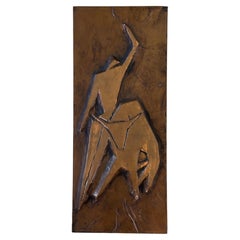 MCM Bull & Matador Brutalist Copper Wall Relief Panel, Abstract Figural Form