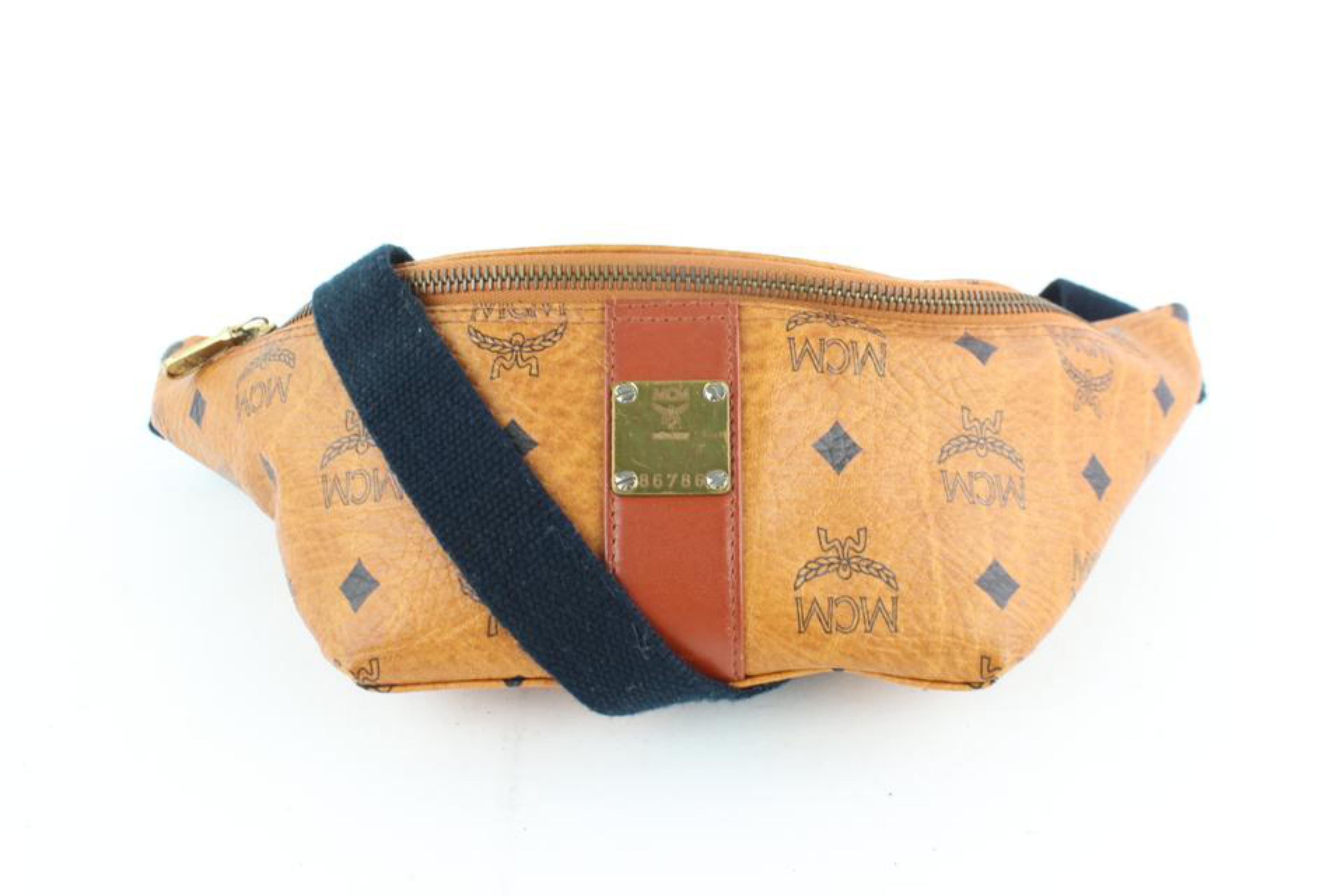 MCM Bum Cognac Visets Waist Pouch Fanny Pack 233144 Brown CanvasCross Body Bag For Sale 8