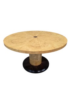 MCM Burl Pedestal Table with Macassar Ebony Base By Henredon