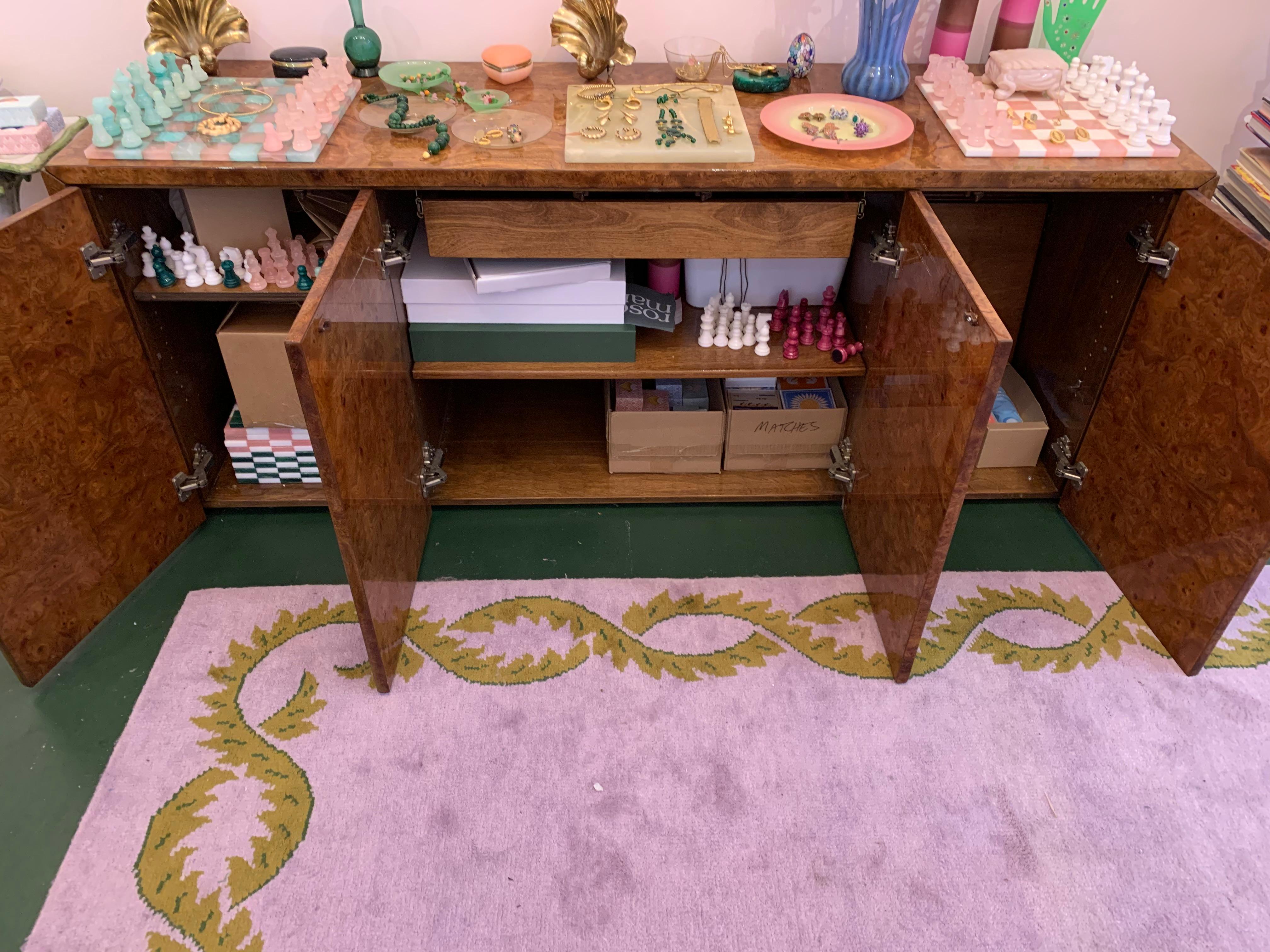 American MCM Burlwood Buffet Sideboard For Sale