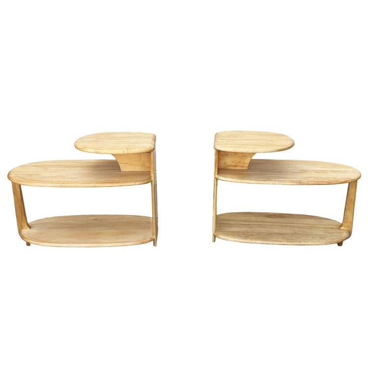 MCM C3753 3-Tier Blonde Surfboard End Table Pair by Heywood