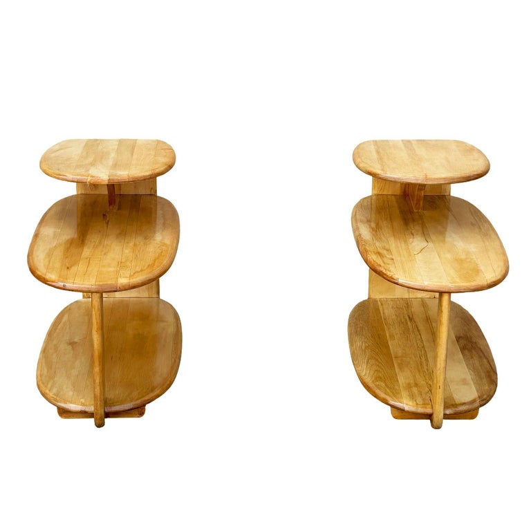 MCM C3753 3-Tier Blonde Surfboard End Table Pair by Heywood