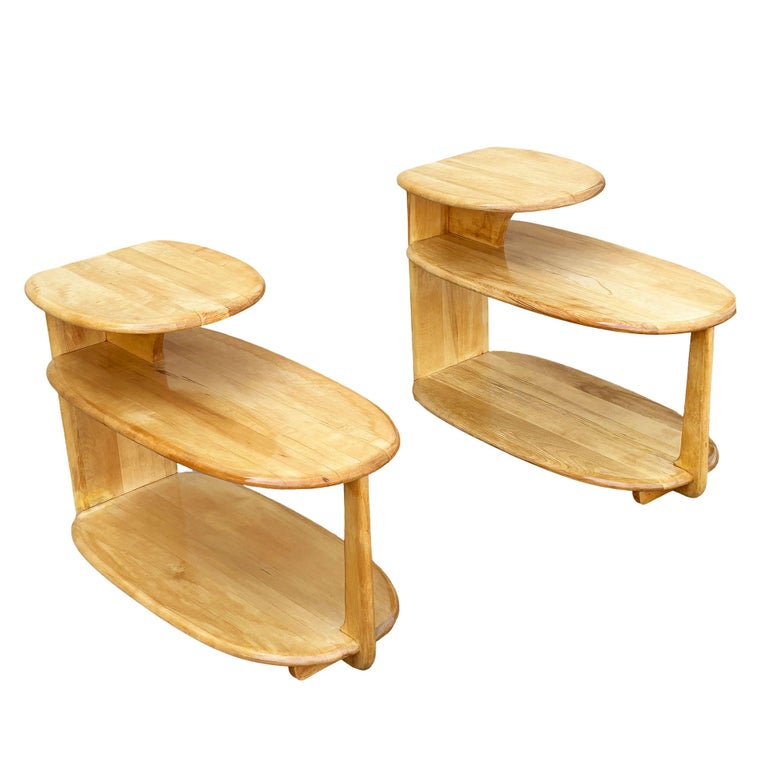MCM C3753 3-Tier Blonde Surfboard End Table Pair by Heywood