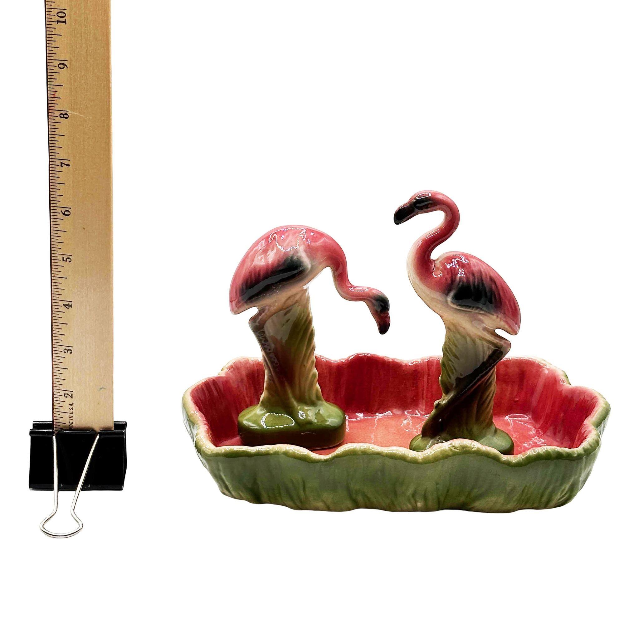 MCM California Pottery Keramik Flamingo Figurensatz mit tropischem Teich Tablett im Angebot 14