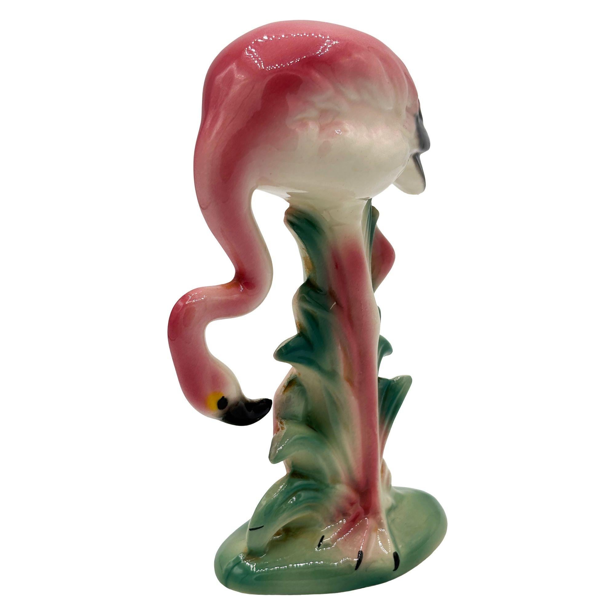 Mid-Century Modern MCM California Pottery Ceramic Searcher Tropical Pink Flamingo Figurine Statue For Sale