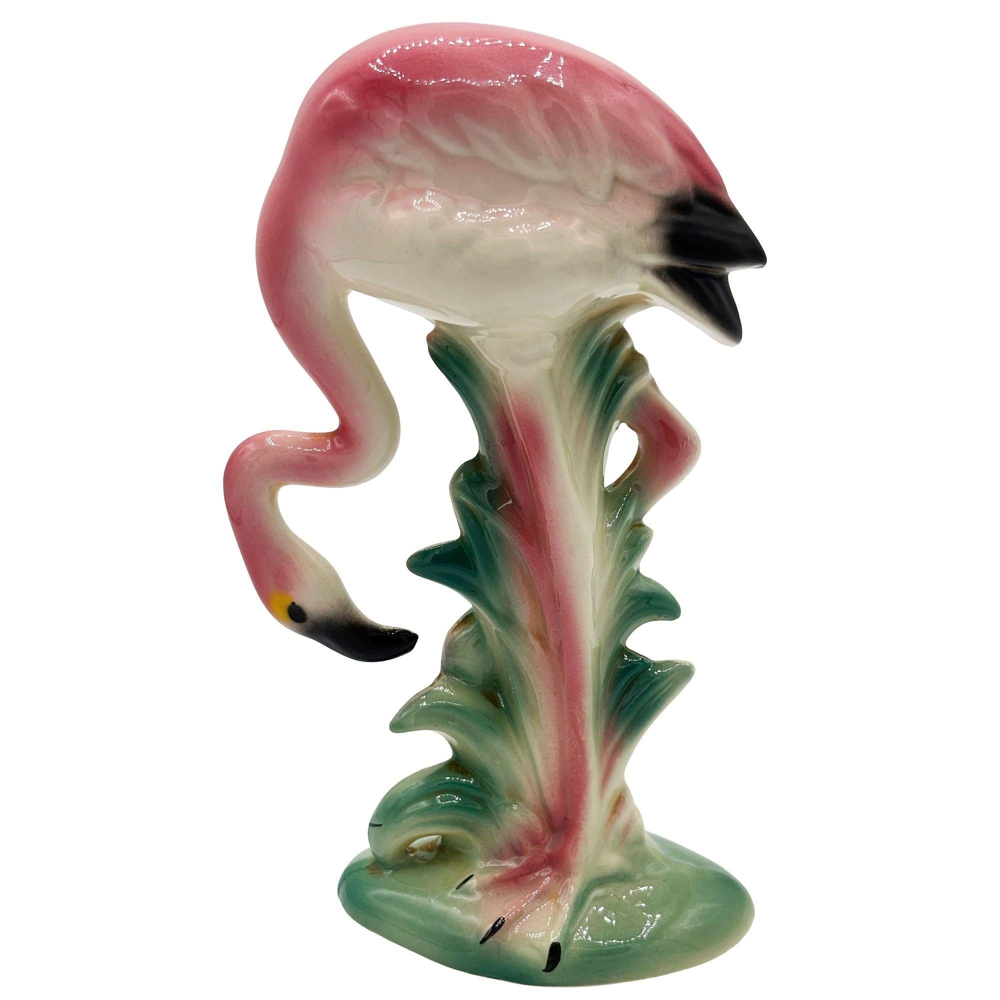 American MCM California Pottery Ceramic Searcher Tropical Pink Flamingo Figurine Statue For Sale