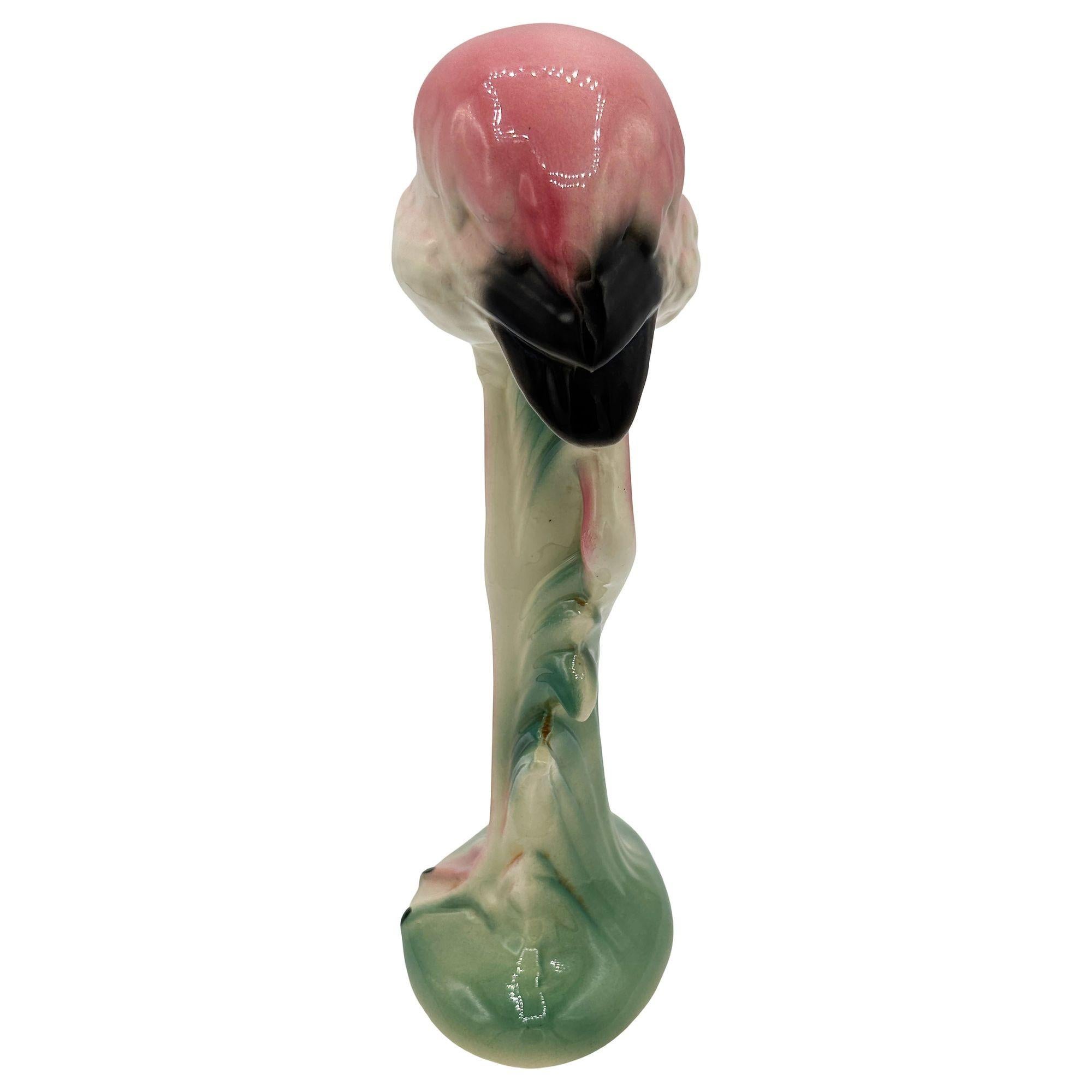 Mid-20th Century MCM California Pottery Ceramic Searcher Tropical Pink Flamingo Figurine Statue For Sale