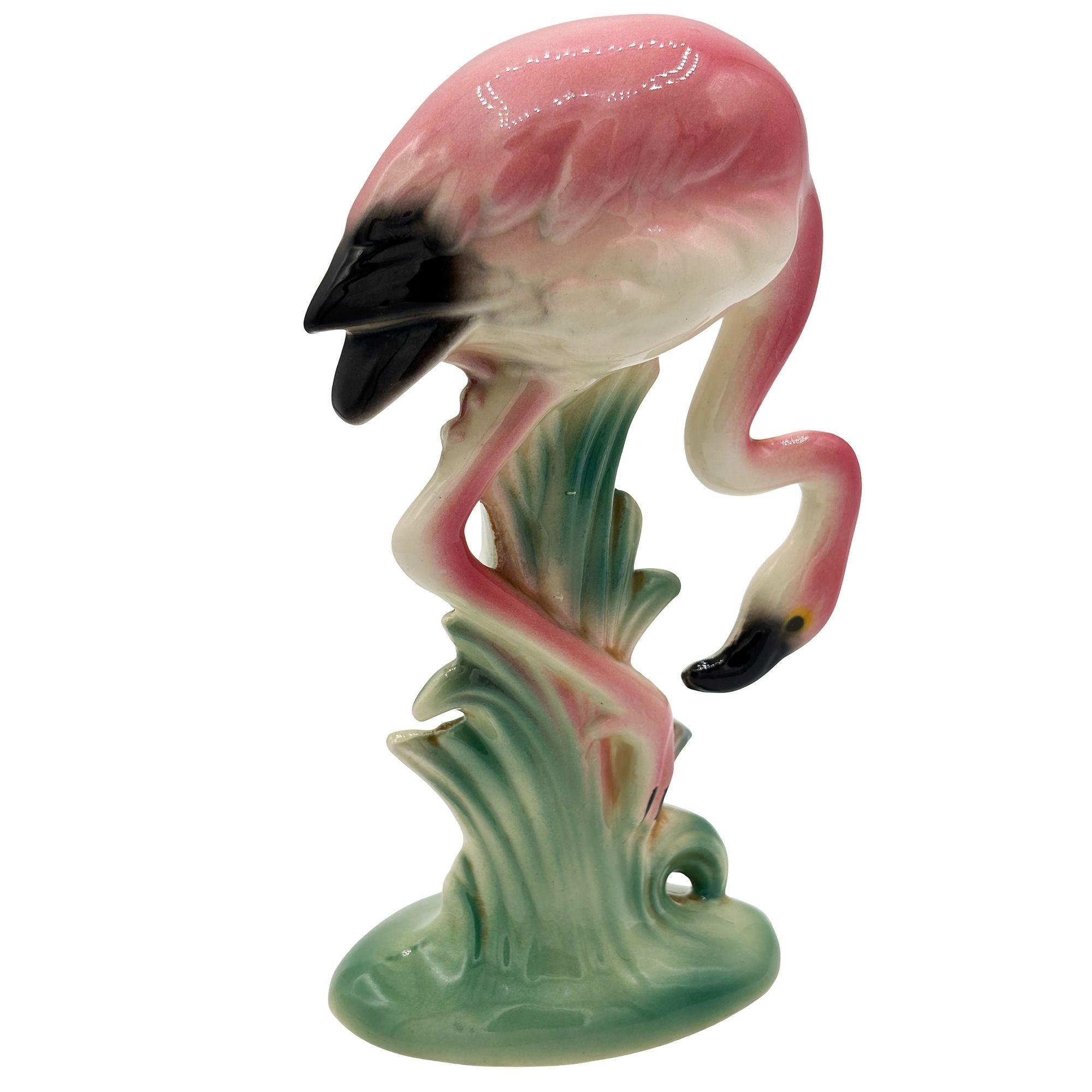 MCM California Pottery Ceramic Searcher Tropical Pink Flamingo Figurine Statue For Sale 1
