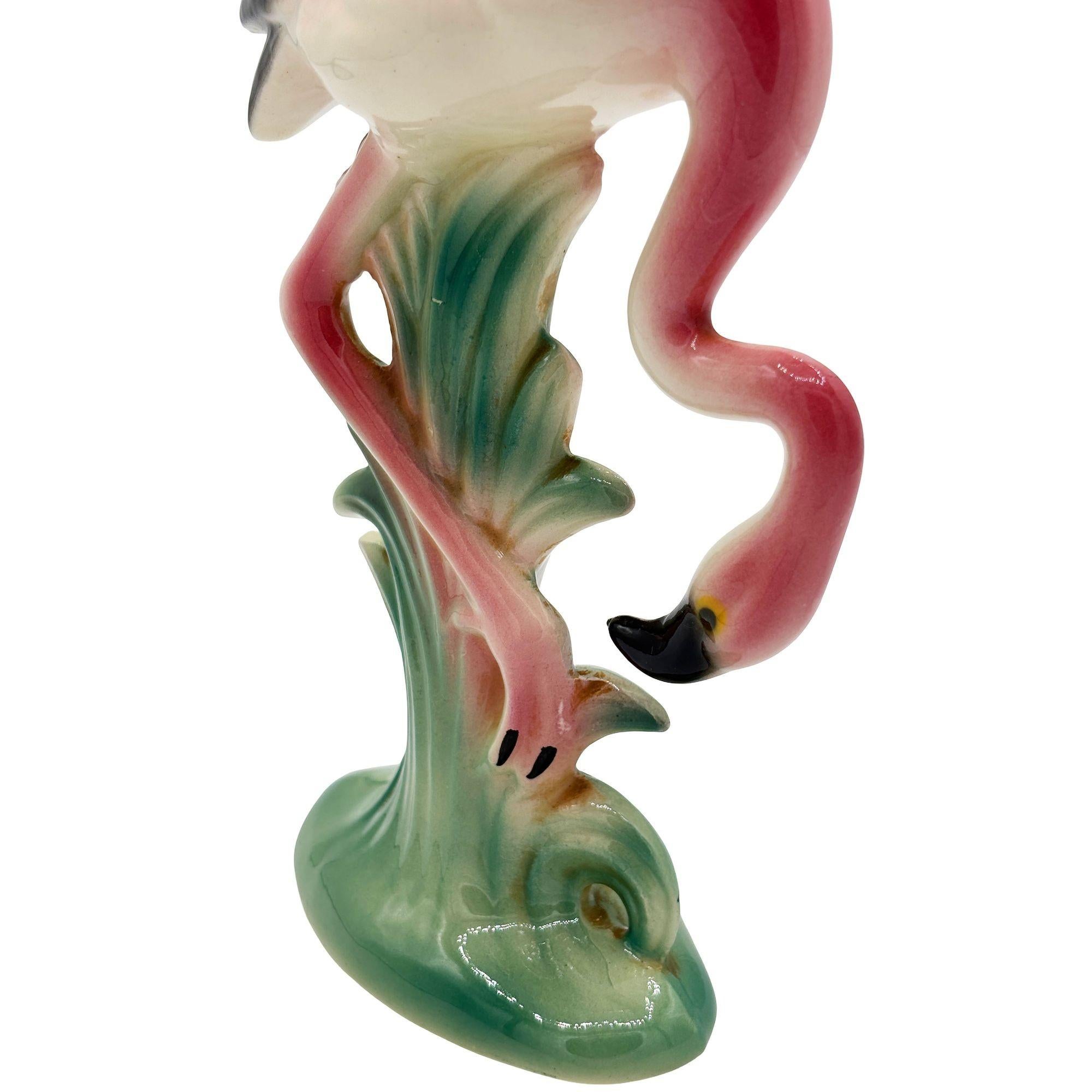 MCM California Pottery Ceramic Searcher Tropical Pink Flamingo Figurine Statue For Sale 3