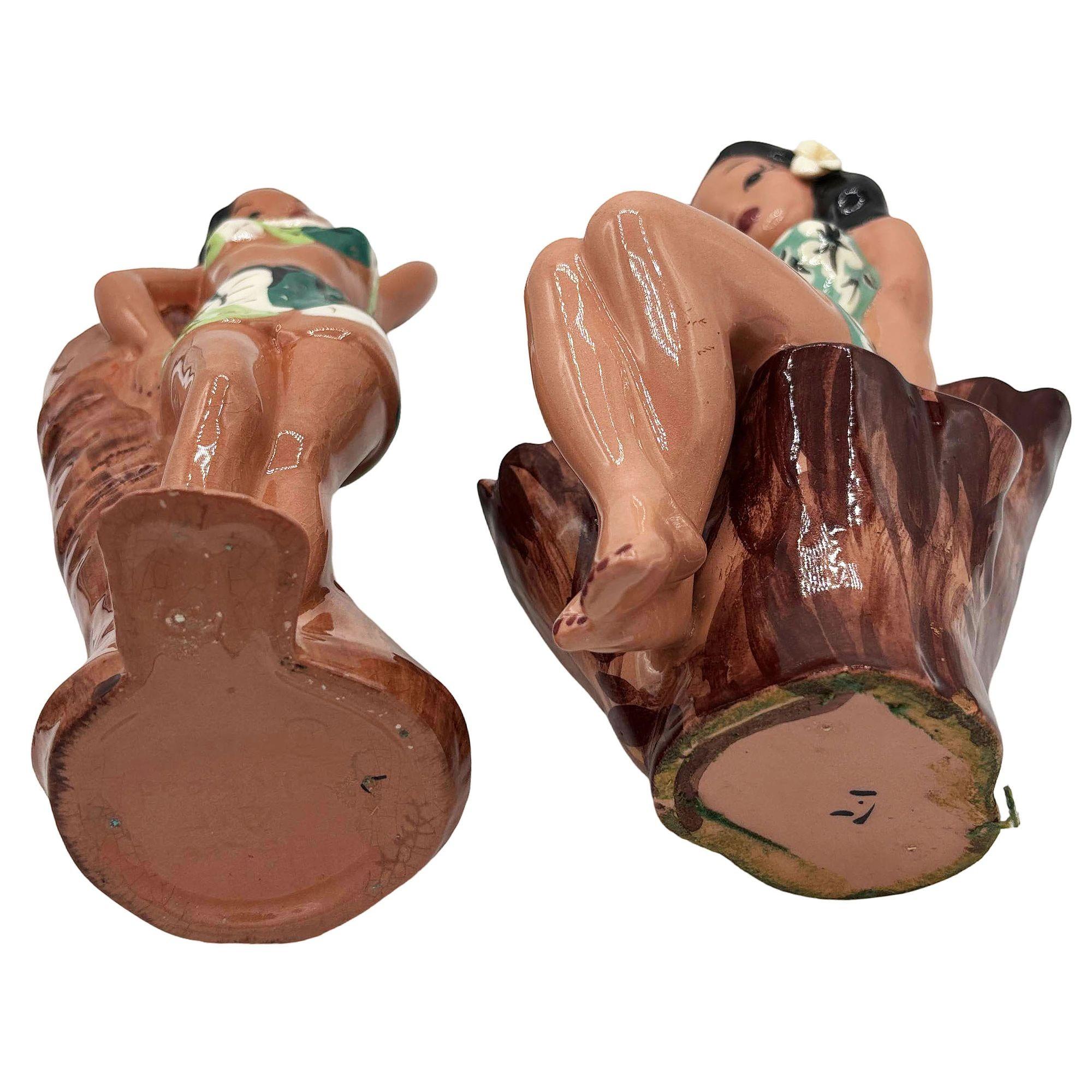 MCM California Pottery Hawaiianisches Hula Leilani Girl Pflanzgefäß-Set von Delee im Zustand „Hervorragend“ im Angebot in Van Nuys, CA