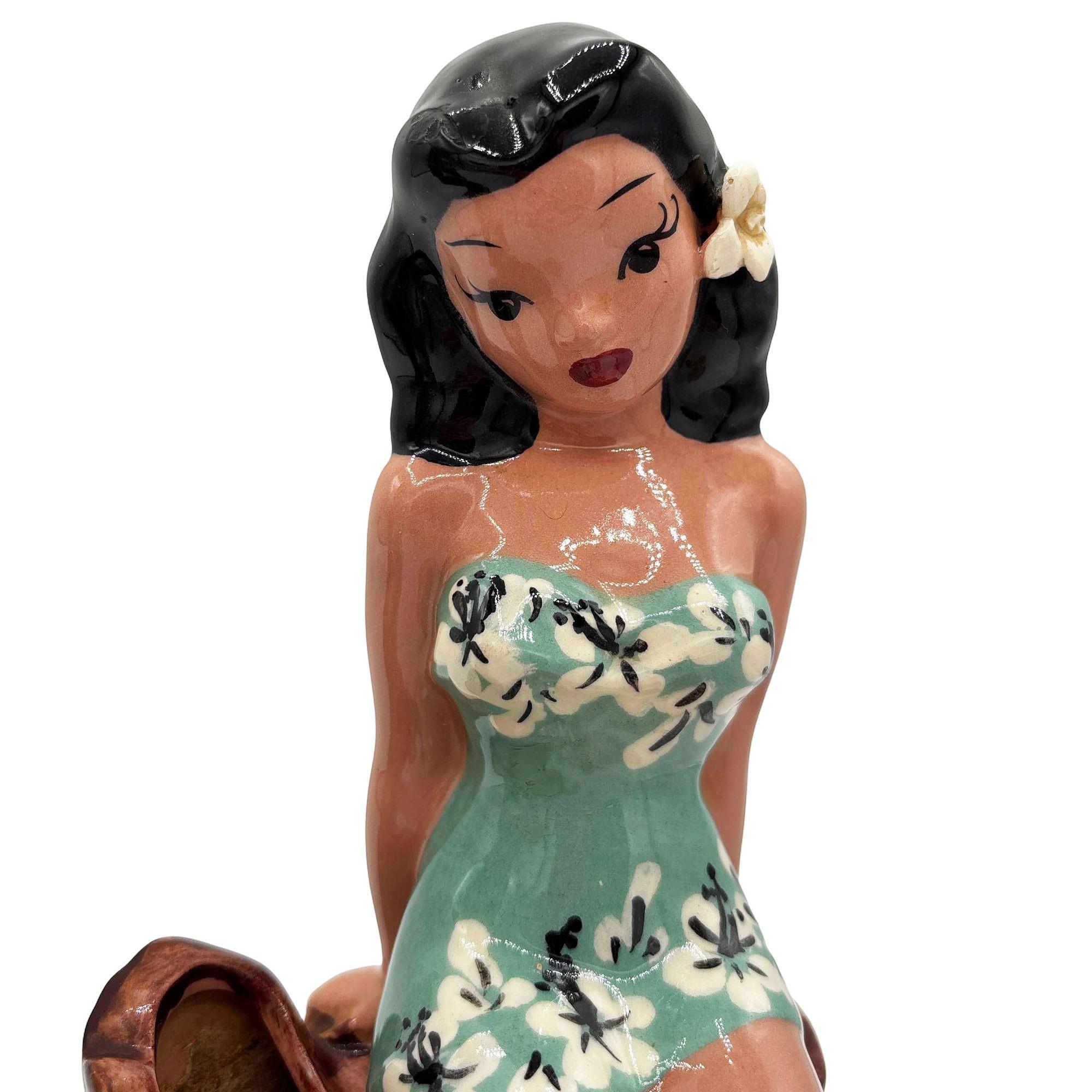 MCM California Pottery Hawaiianisches Hula Leilani Girl Pflanzgefäß-Set von Delee im Angebot 1