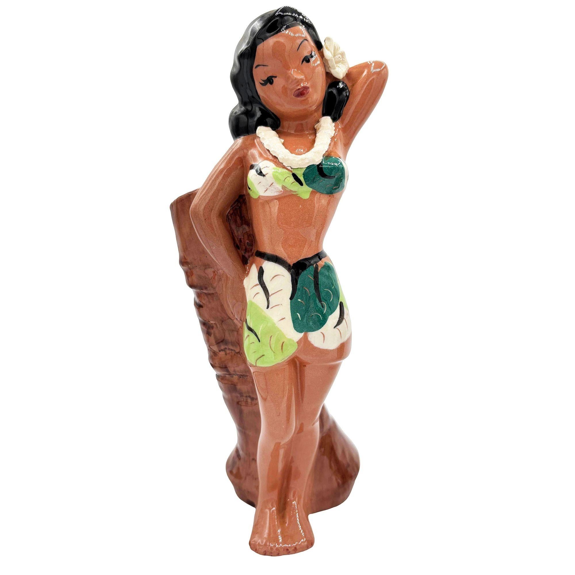 MCM California Pottery Hawaiianisches Hula Leilani Girl Pflanzgefäß-Set von Delee im Angebot 2