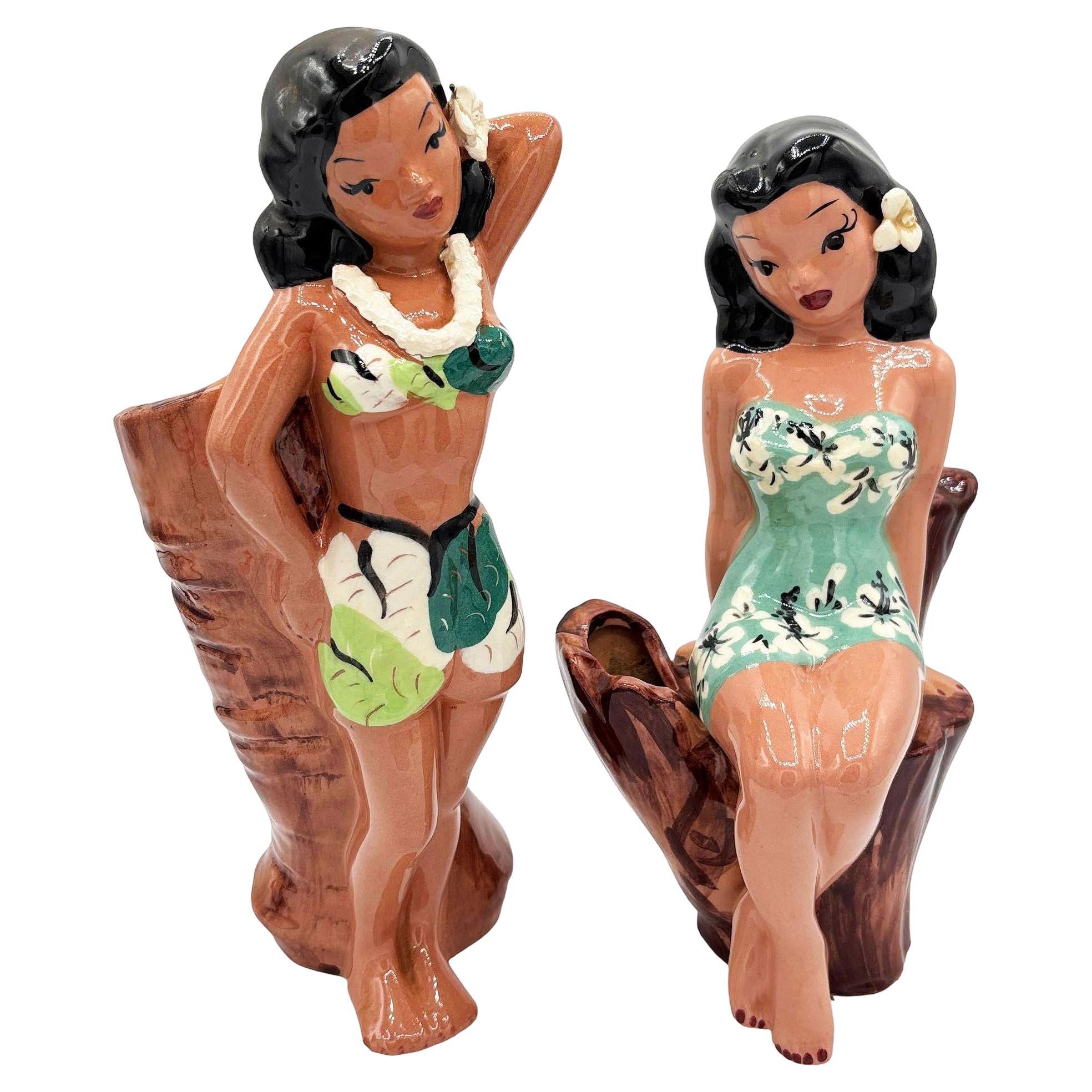 MCM California Pottery Hawaiianisches Hula Leilani Girl Pflanzgefäß-Set von Delee im Angebot