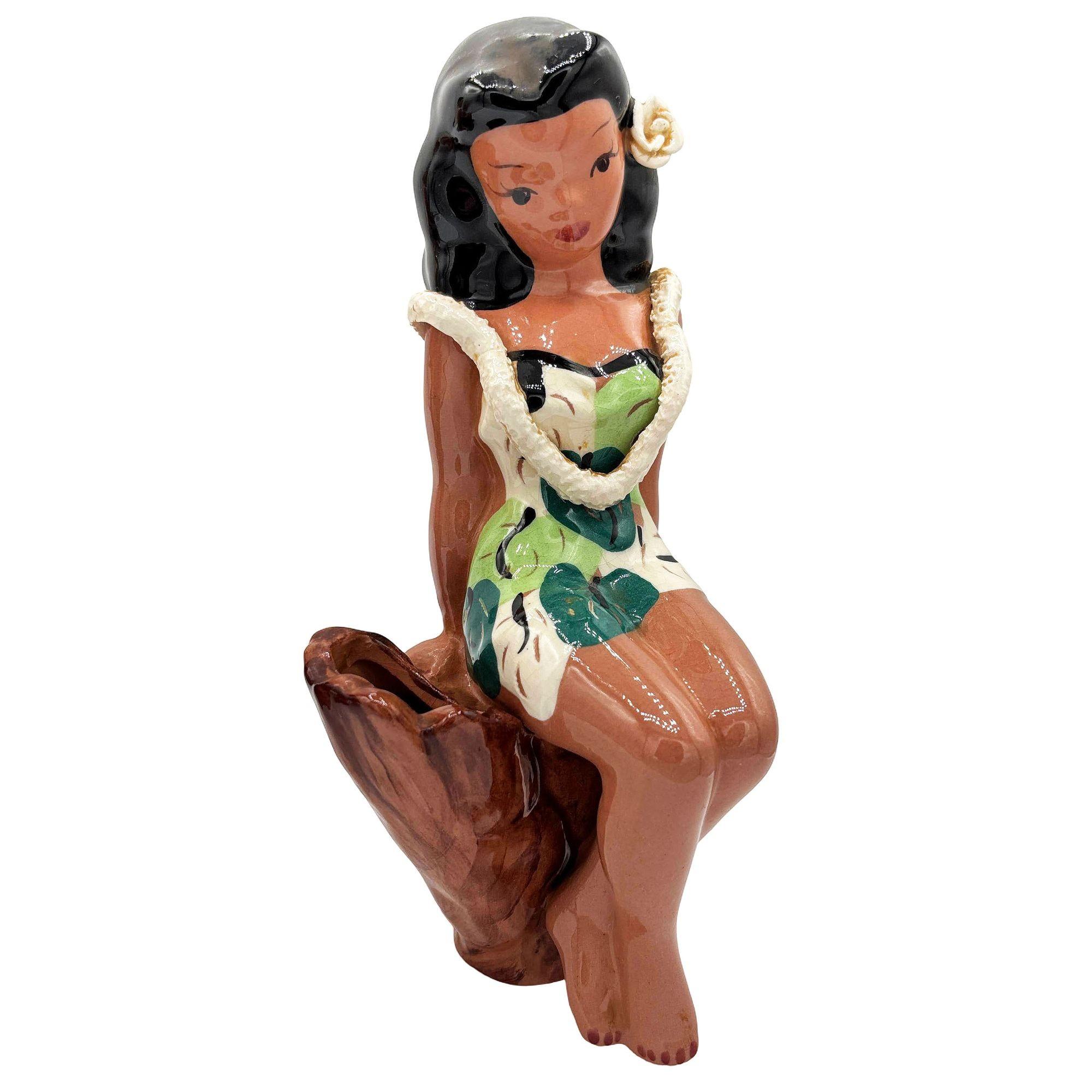 Mid-Century moderno Set di fioriere in ceramica MCM California Pottery Hawaiian Hula Leilani & Maui di Delee