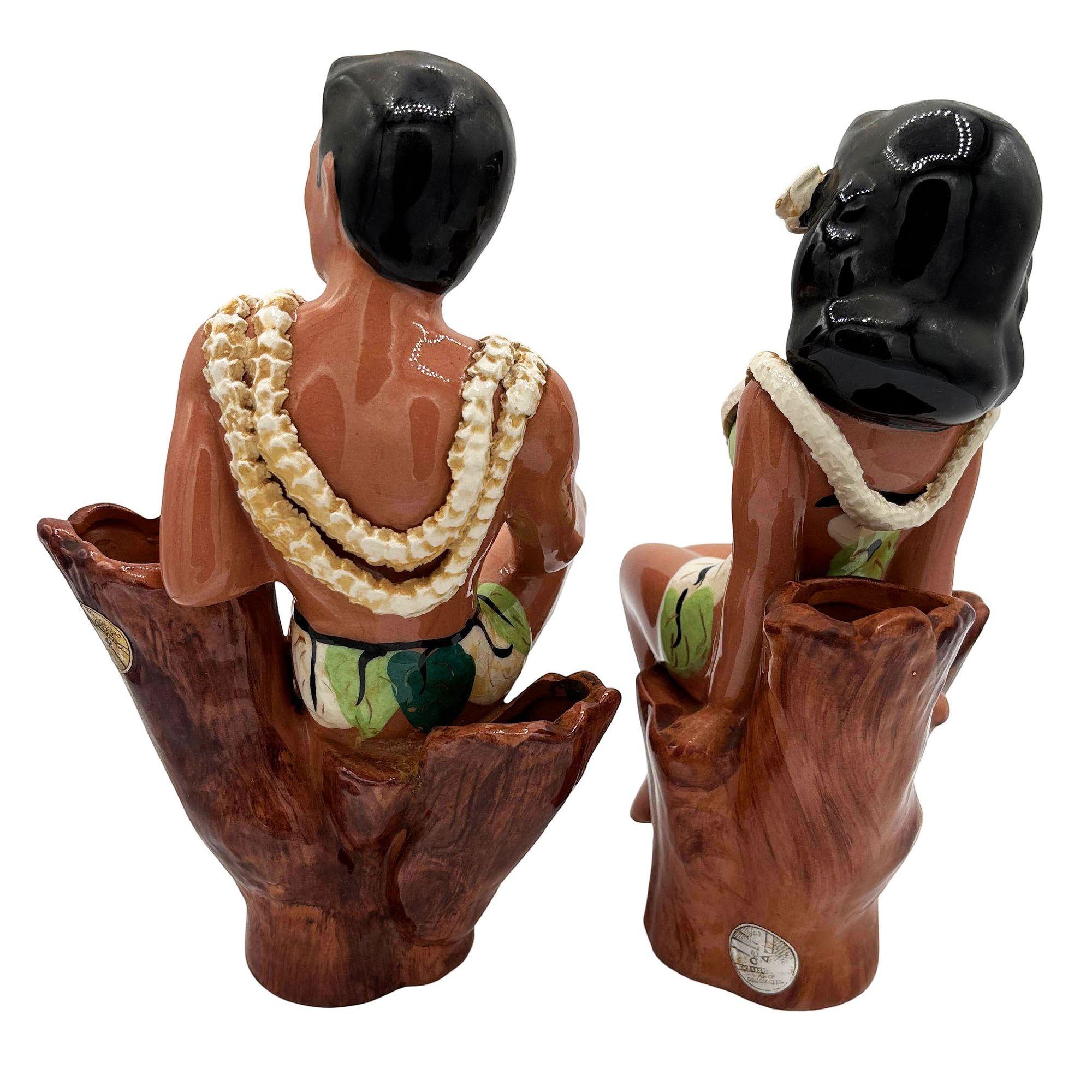Americano Set di fioriere in ceramica MCM California Pottery Hawaiian Hula Leilani & Maui di Delee