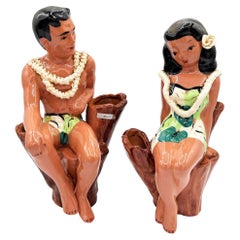 MCM California Pottery Hawaiianische Hula Leilani 
Maui Keramik Pflanzgefäß Set von Delee