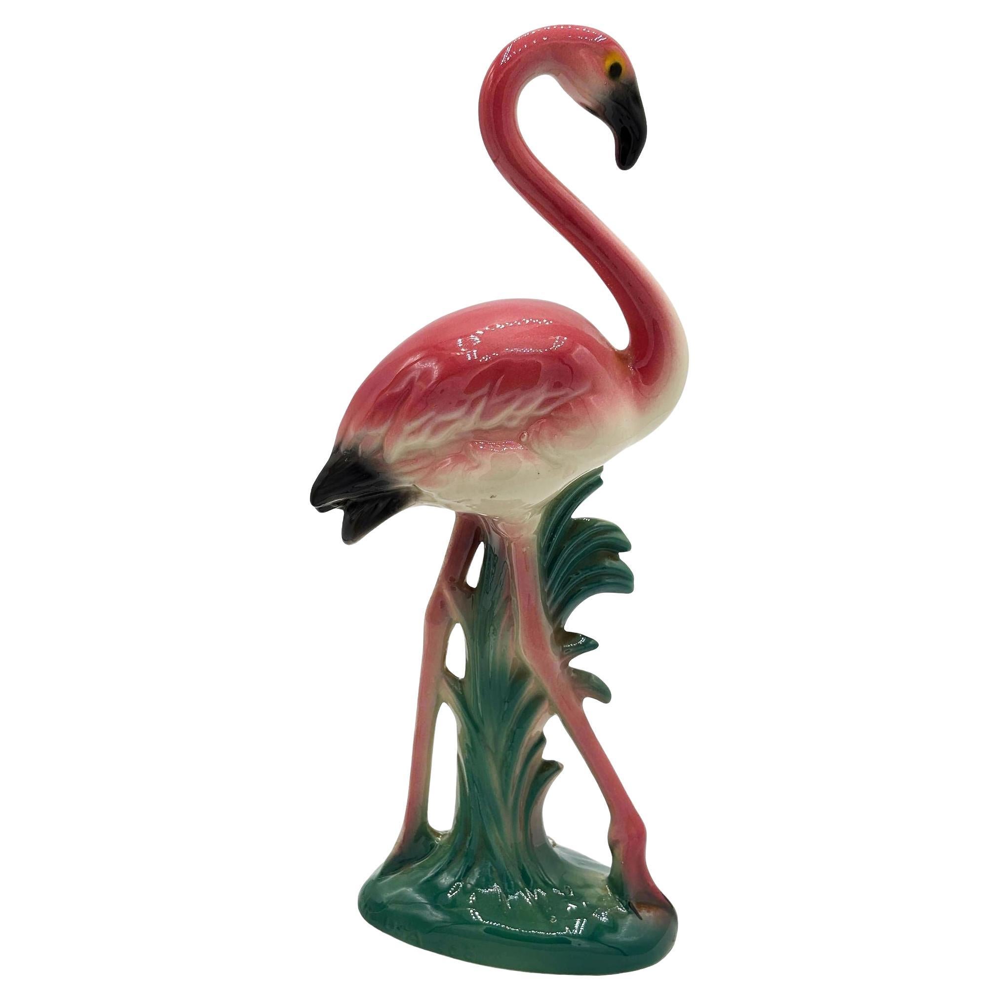 MCM California Pottery Tropical Ceramic "The Stroller" Pink Flamingo Figurine