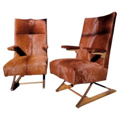 MCM Cantilever Rockers Newly Upholstered in a Brazilian Cowhide, Pair 