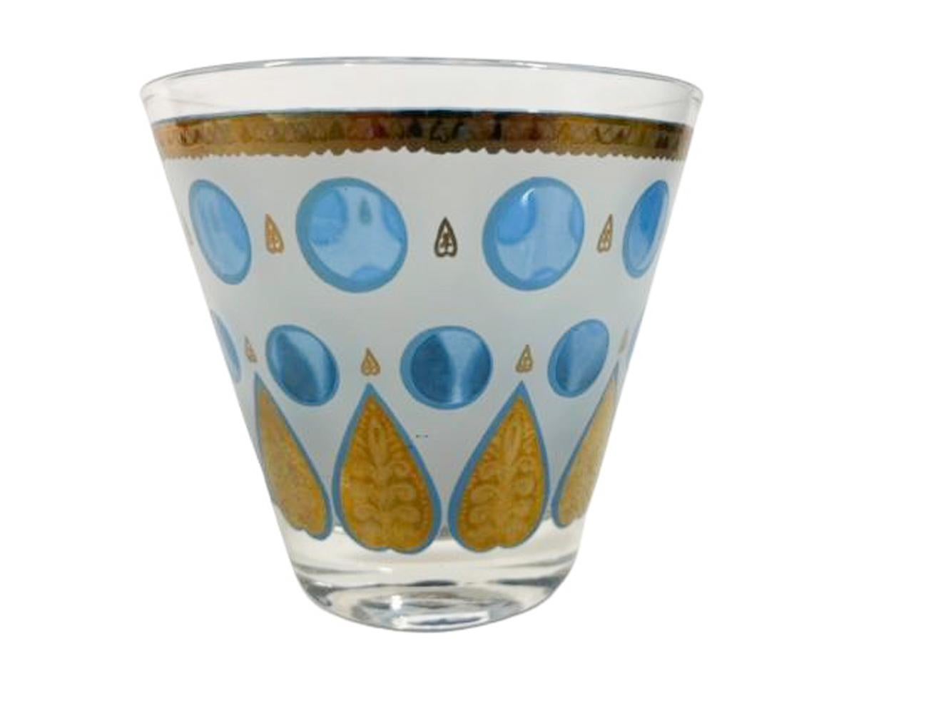 MCM Cera Old Fashioned Glasses with Translucent Blue Dots and Gold Palmettes 1