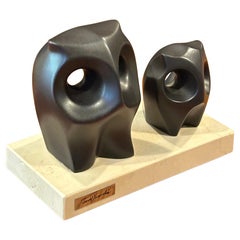 MCM Ceramic and Marble Owls Sculpture by Jose Torres Guardia