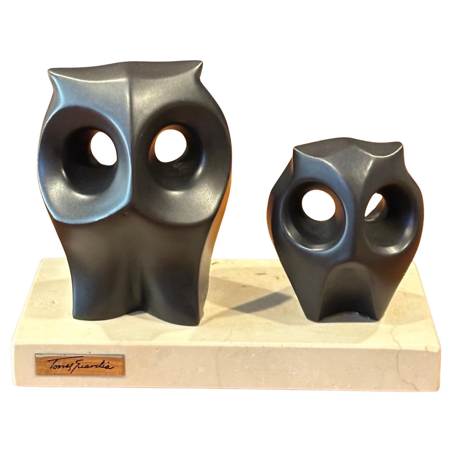 Scultura di gufi in ceramica e marmo MCM di Jose Torres Guardia in vendita
