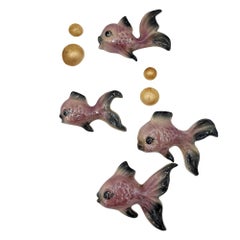 MCM Ceramic Angel Fish with Bubbles 8 Piece Wall Sculpture Set by Ceramicraft