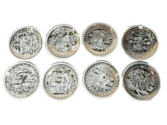 MCM Ceramic Coasters by Fornasetti in the "Mitologia" (Myth) Pattern in 22k Gold