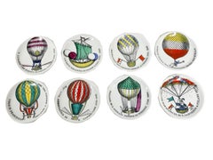 MCM Ceramic Coasters by Fornasetti, Painted with Hot Air Balloons, "Palloni"