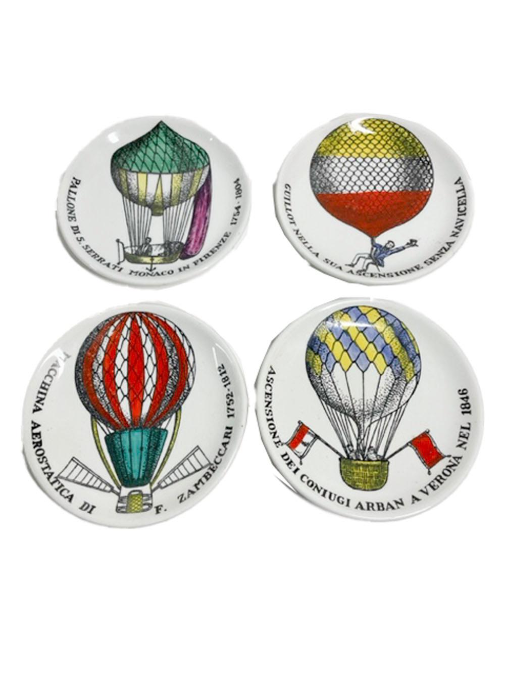 20th Century MCM Ceramic Coasters by Fornasetti, Painted with Hot Air Balloons, 