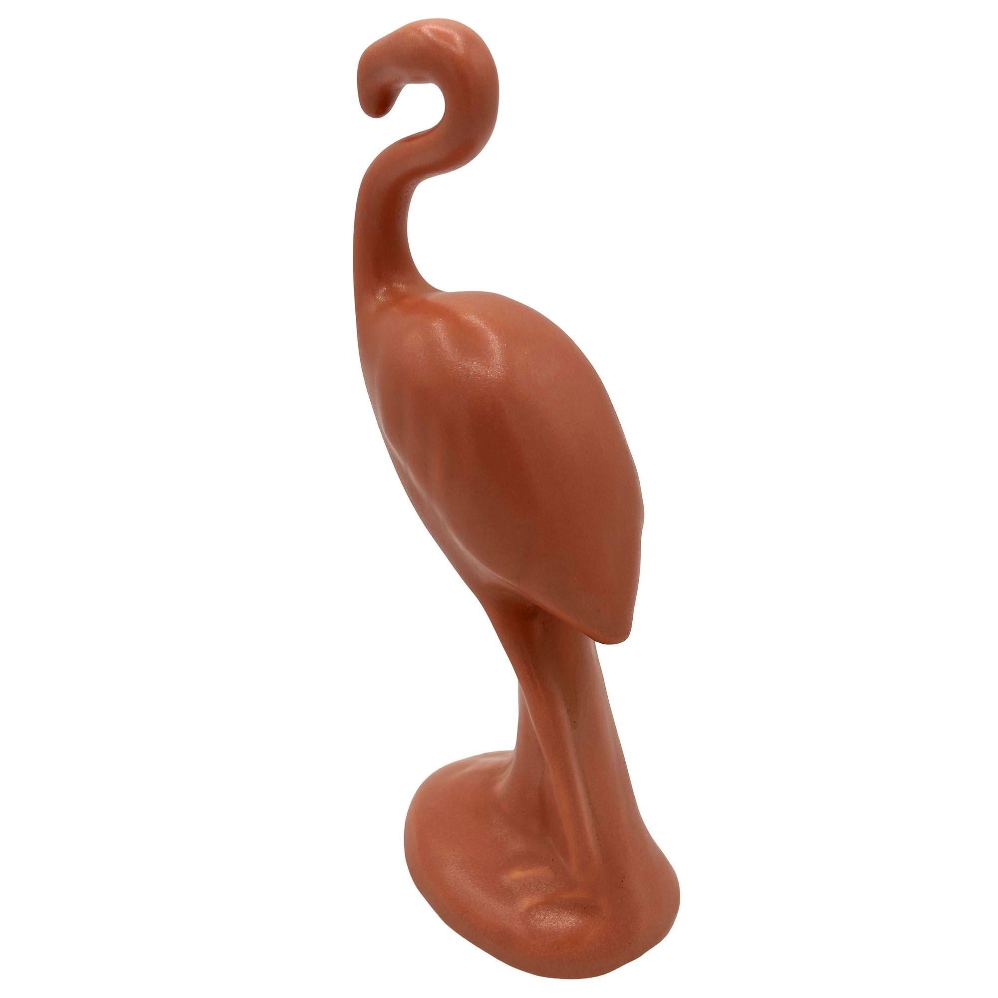 American MCM Ceramic Curious Watcher Modernist Pink Flamingo Tabletop Statue by Metlox For Sale