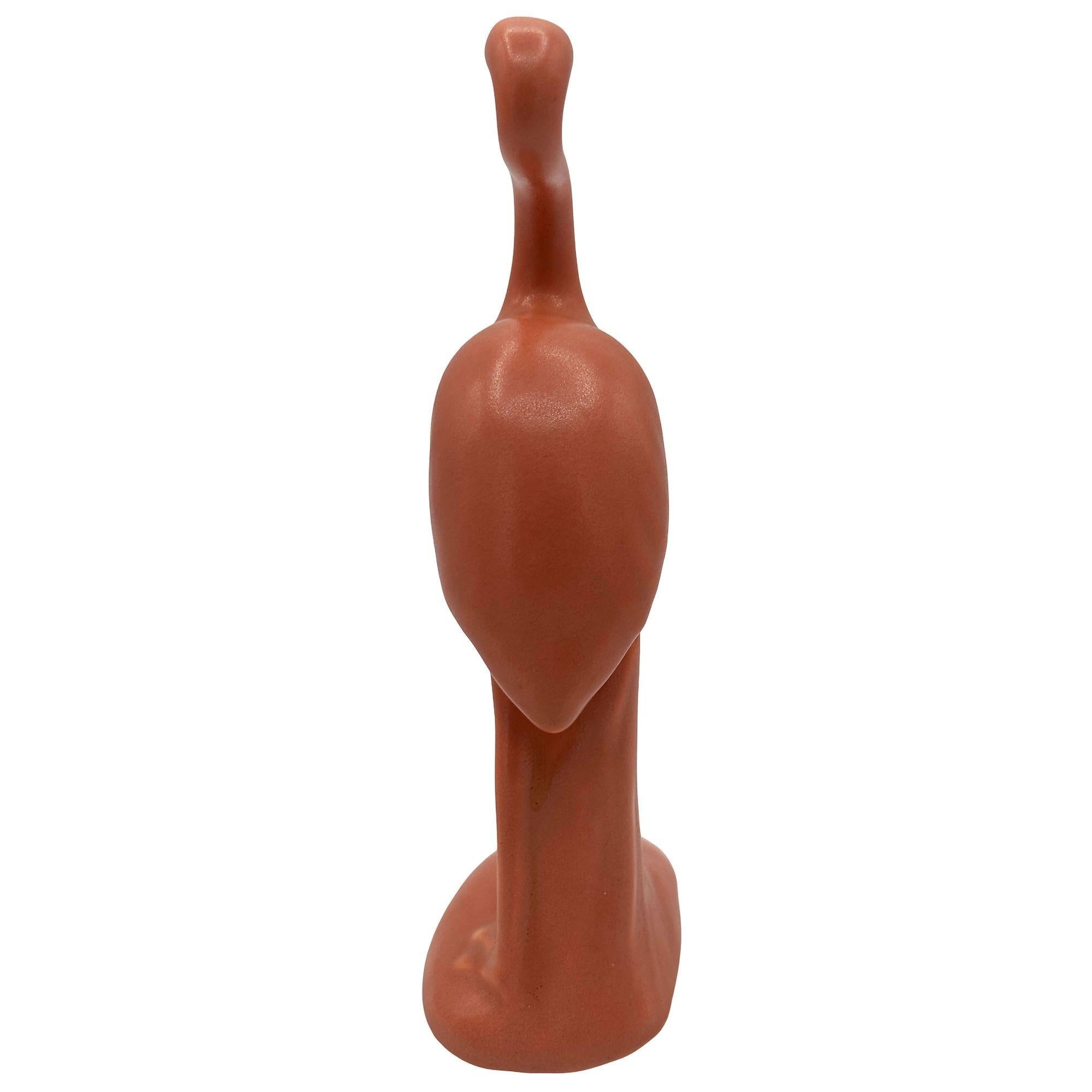 MCM Ceramic Curious Watcher Modernist Pink Flamingo Tabletop Statue by Metlox In Excellent Condition For Sale In Van Nuys, CA