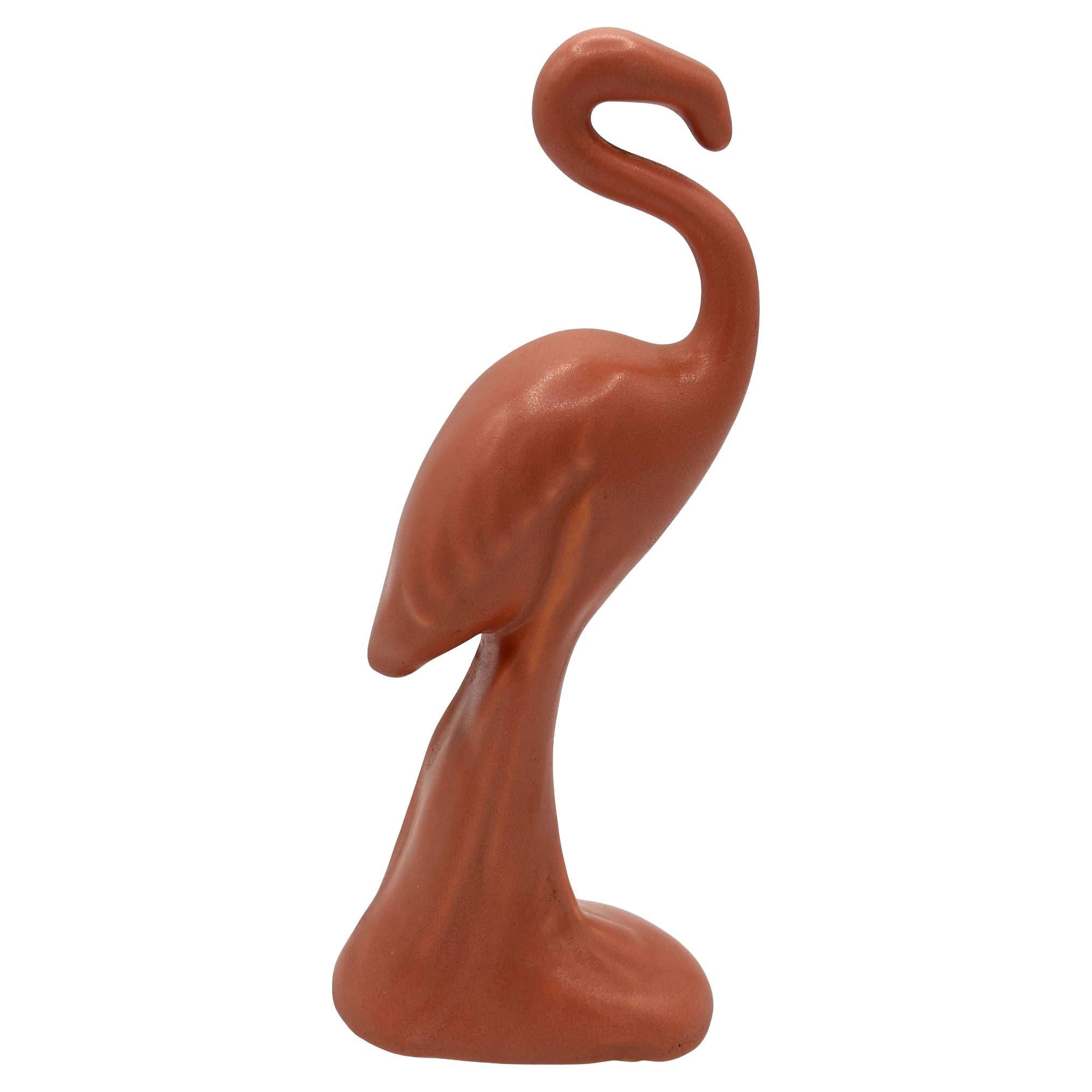 MCM Ceramic Curious Watcher Modernist Pink Flamingo Tabletop Statue by Metlox For Sale