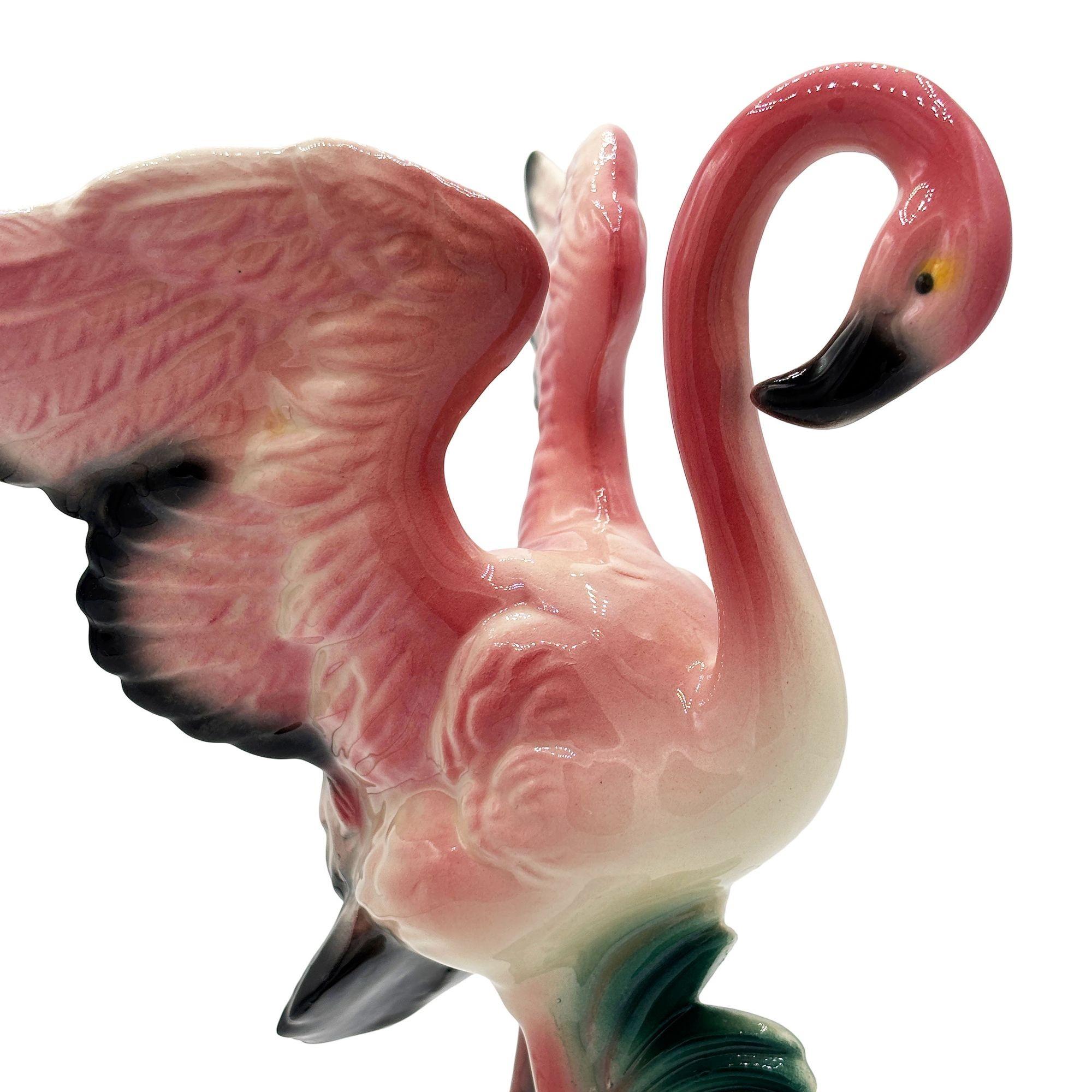 MCM Keramische Flamingo-Figur mit offenen Flügeln in tropischem Teich Tablett von Maddux im Angebot 5