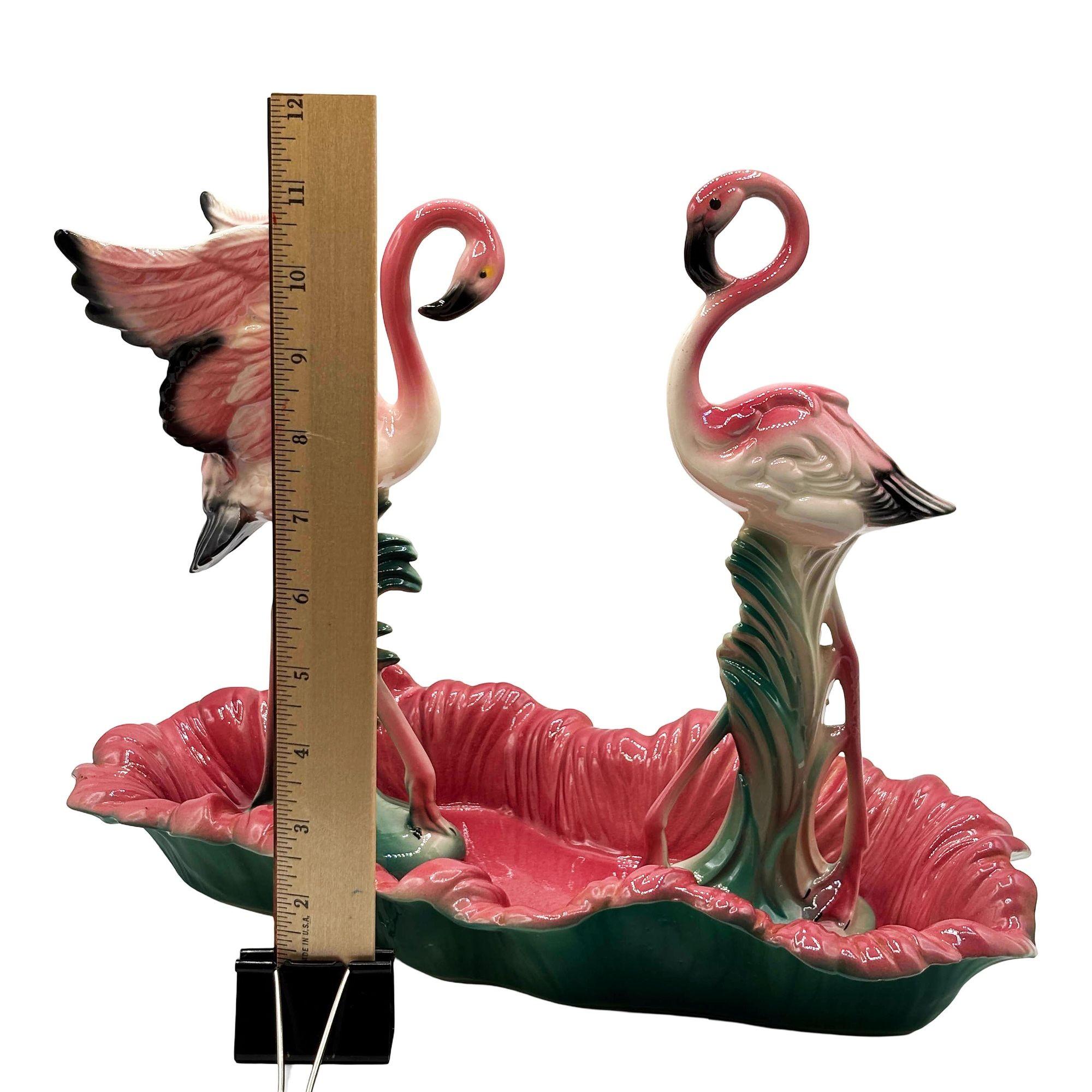 MCM Keramische Flamingo-Figur mit offenen Flügeln in tropischem Teich Tablett von Maddux im Angebot 12