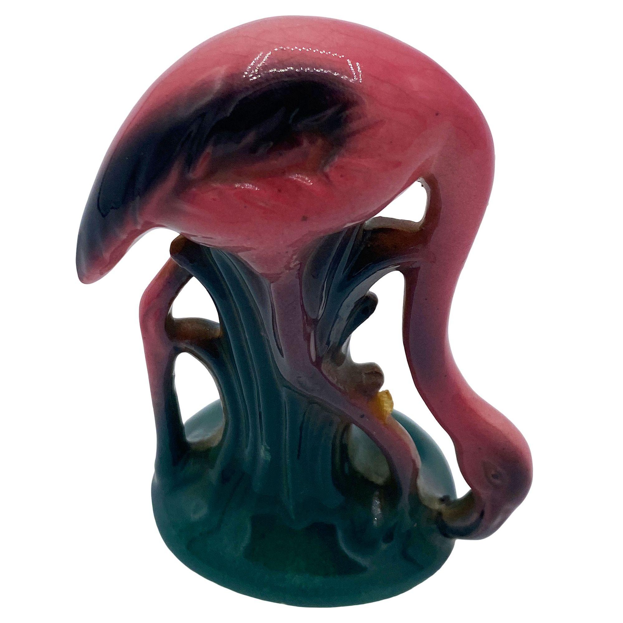 MCM Ceramic Miniature Pink Flamingo Tabletop Statue His & Hers Set By Leftons in vendita 3