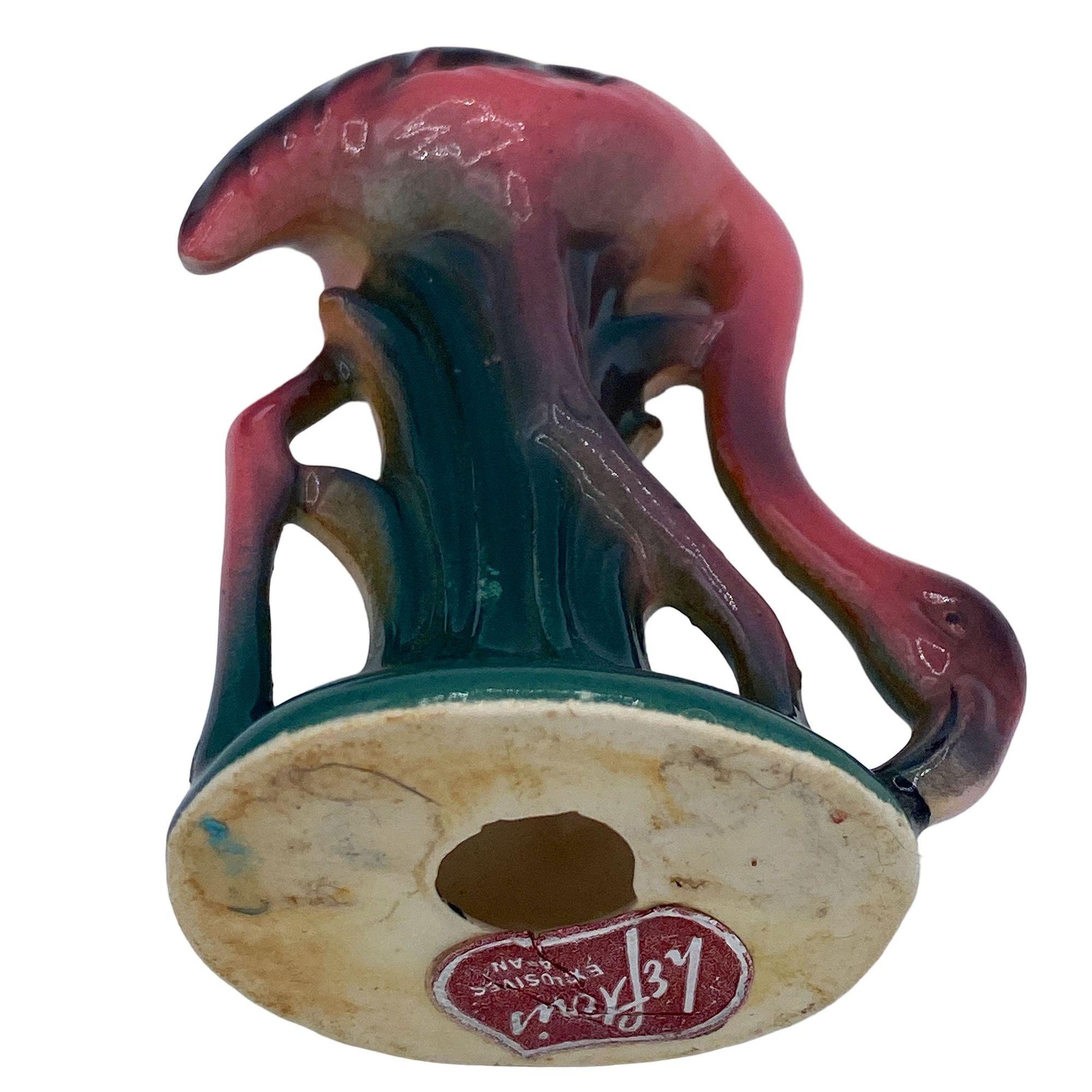 MCM Ceramic Miniature Pink Flamingo Tabletop Statue His & Hers Set By Leftons in vendita 4