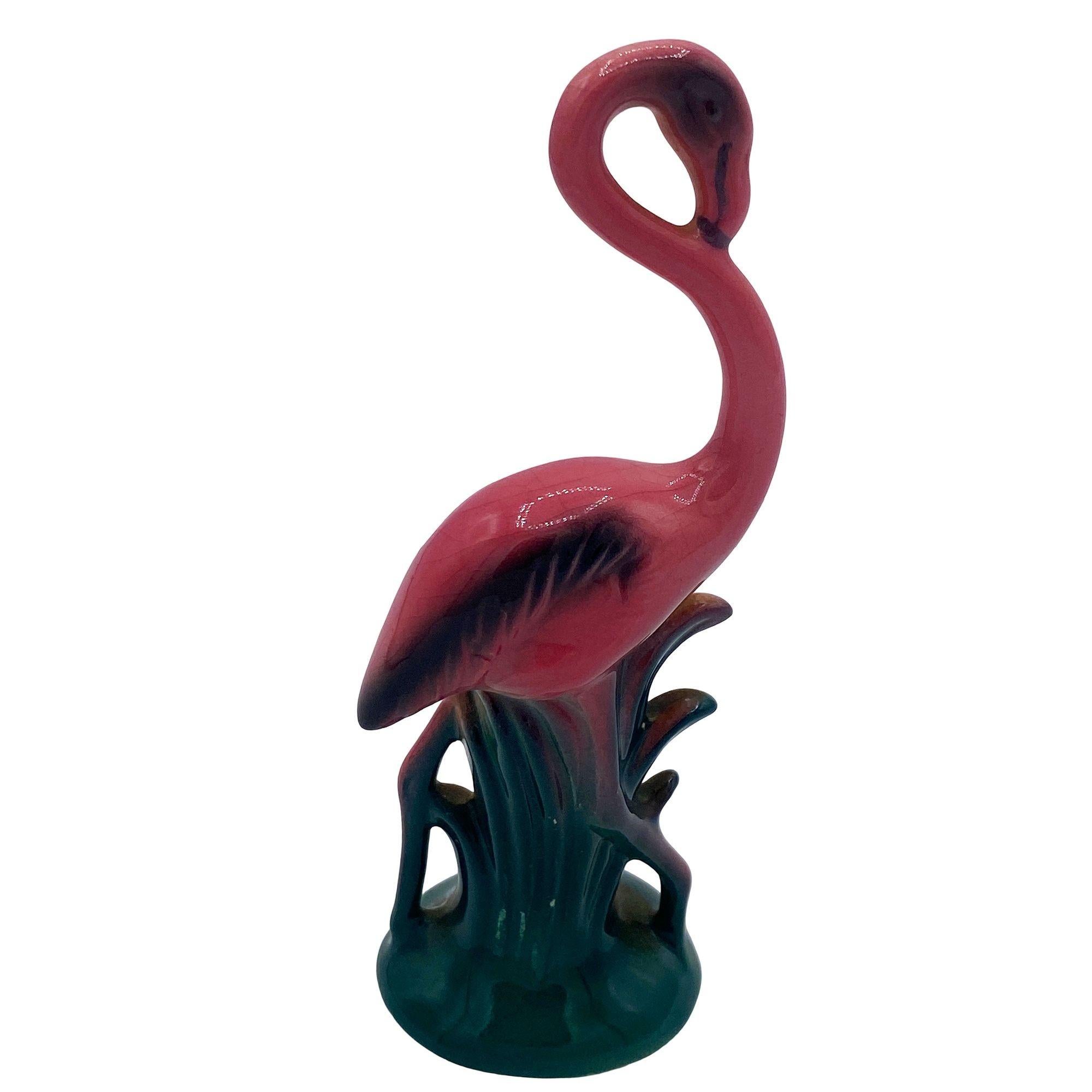 Mid-Century moderno MCM Ceramic Miniature Pink Flamingo Tabletop Statue His & Hers Set By Leftons in vendita